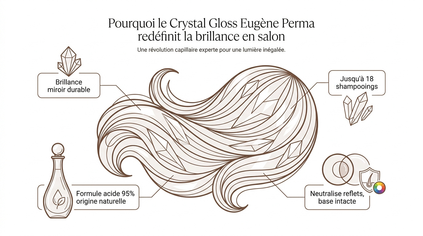 Résultat de brillance intense avec le Crystal Gloss Eugène Perma sur une chevelure professionnelle